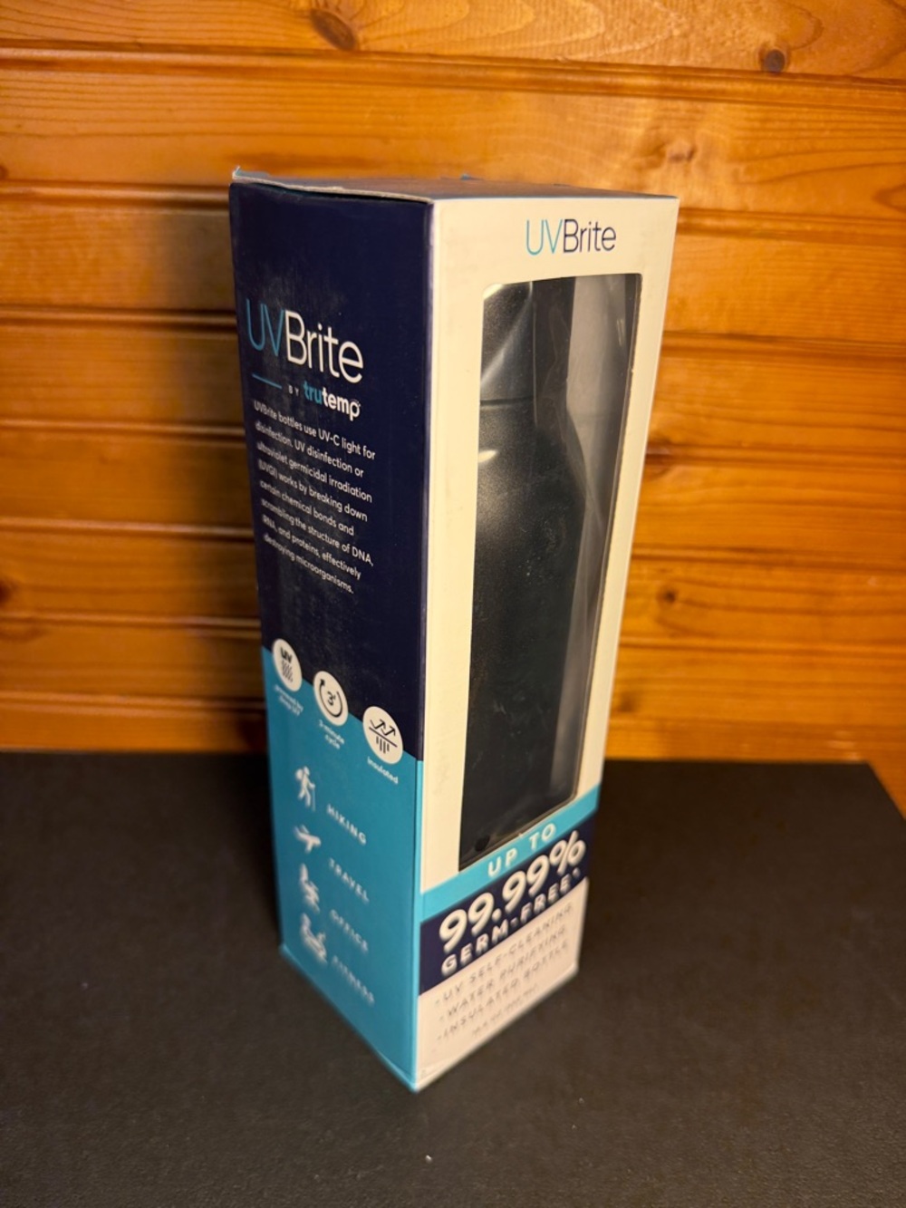 UVBrite Self-Cleaning purifying Water Bottle - black